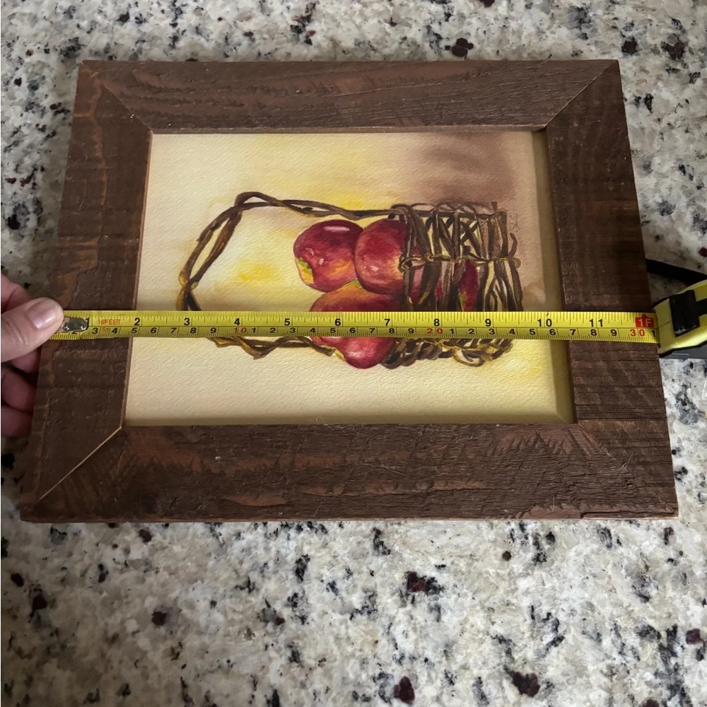 Vintage Original Artwork Watercolor of Apples in a Basket Folkart Hand Painted